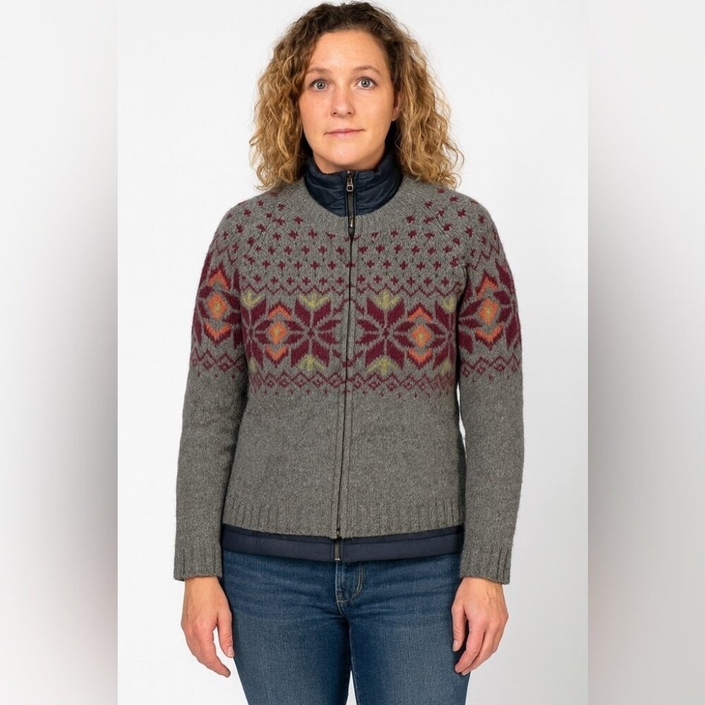 Vintage Woolrich Grey Heather Lambswool Fair Isle Zip Cardigan Sweater  S/P